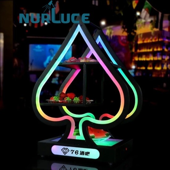 Customized Nightclub Bar LED Promotional Supplies LED Bar Fruit Tray Bar KTV Glow Spades A Fruit Tray Bar Supplies Metal Three-layer Fruit Tray Racks LED Charging Heart-shaped Platter Fruit Holder