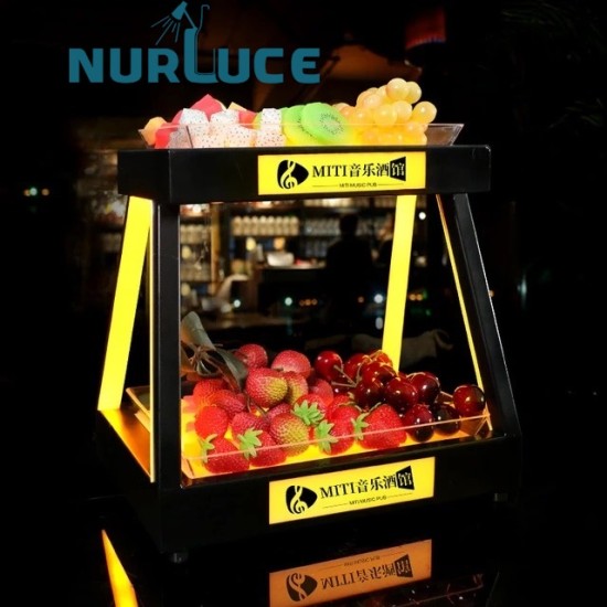 Customized Nightclub Bar LED Promotional Supplies LED Bar Fruit Tray Bar Luminous Fruit Tray KTV Special Snack Dish LED Metal Double Work-shaped Fruit Snack Platter Bar Supplies