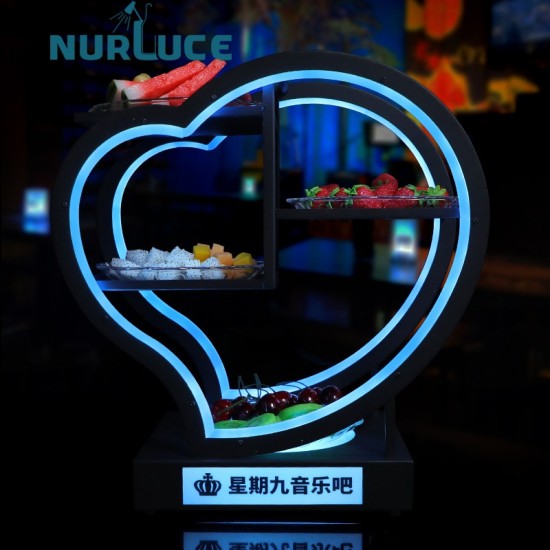 Customized Nightclub Bar LED Promotional Supplies LED Bar Fruit Tray Custom rechargeable heart-shaped LED fruit service tray bar glow-in-the-dark fruit holder fruit service display station
