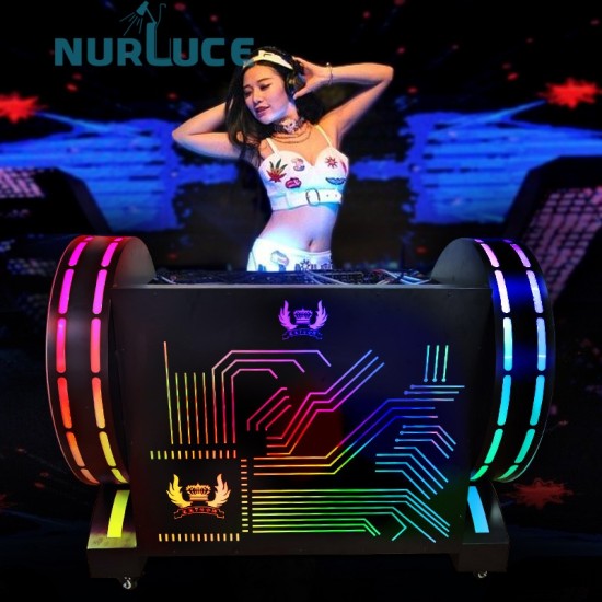 Customized Nightclub Bar LED Promotional Supplies LED DJ Booth Facade Custom pub led light dj facade booth designs logo box dj table for sale