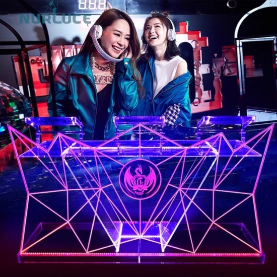 Customized Nightclub Bar LED Promotional Supplies LED DJ Booth Facade Table Dj Bar Speaker Mixing controller Equipment System professional disco dance music table