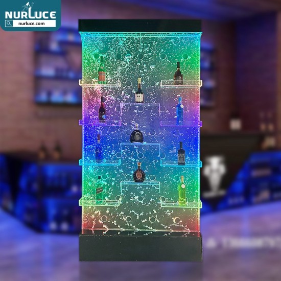 Customized Nightclub Bar LED Promotional Supplies LED Bottle Cabinet Customized hot selling LED dancing bubble water wall panel with wine cabinet