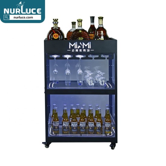 Customized Nightclub Bar LED Promotional Supplies LED Bottle Cabinet wedding bar nightclubs supplies luxury metal LED Champagne wine cabinet above with stemware wine glass holder