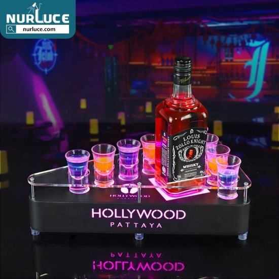 Customized Nightclub Bar LED Promotional Supplies LED Shot Tray Bar nightclub LED Acrylic Shot Glass Tray Wine Glass Lighted VIP Serving Display Holder Service Tray