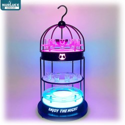 LED Metal Cage Wine Bottle Sparklers Shot Glass Tray Lighted Liquor Bottle Display Shelf Bar Cabinets For Liquor And Glasses