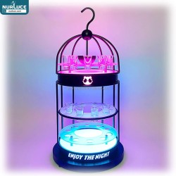 LED Metal Cage Wine Bottle Sparklers Shot Glass Tray Lighted Liquor Bottle Display Shelf Bar Cabinets For Liquor And Glasses