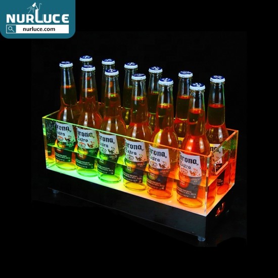 Customized Nightclub Bar LED Promotional Supplies LED Ice Bucket 12 bottles hold ktv party night club square custom logo Champagne Whiskey wine Beer Bucket clear plastic led ice Bucket acrylic