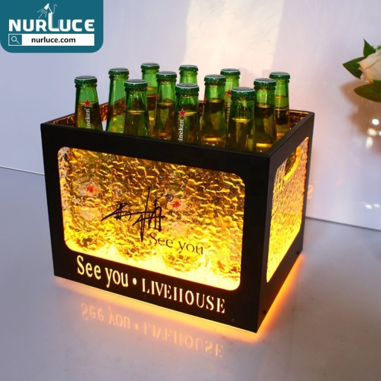 Customized Nightclub Bar LED Promotional Supplies LED Ice Bucket Barware Factory Sale led ice bucket for 12 beer bottles Budweis with metal frame
