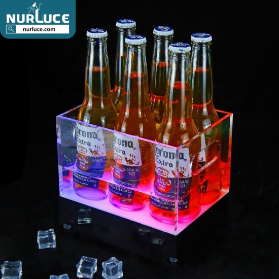 Customized Nightclub Bar LED Promotional Supplies LED Ice Bucket Whiskey Wine Beer Bucket Led Luminous Ice Bucket Champagne Hold Ktv Party Night Club Acrylic 6 Bottles Plastic Contemporary