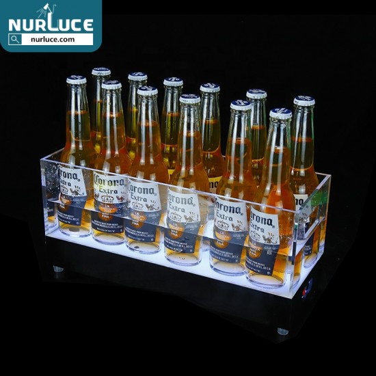 Nurluce LED Ice Bucket 12 bottles hold ktv party night club square custom logo Champagne Whiskey wine Beer Bucket clear plastic led ice Bucket acrylic