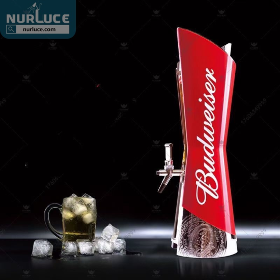 Customized Nightclub Bar LED Promotional Supplies LED Drink Tower High Quality 3L dispenser red color plastic stainless steel custom designed With the tap Led Budweiser beer tower