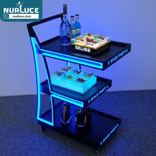 Customized Nightclub Bar LED Promotional Supplies LED Bar Serving Cart Bar light trolley KTV night party wine delivery truck moving three layers birthday cake LED trolley