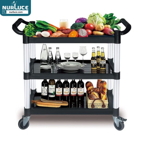 Customized Nightclub Bar LED Promotional Supplies LED Bar Serving Cart Commercial Plastic Service Cart Food Serving Trolley  Black/Gray Color Plastic Food Serving Trolley for Restaurant