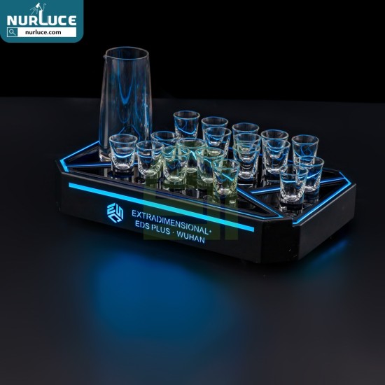 Customized Nightclub Bar LED Promotional Supplies LED Shot Tray LED Acrylic Shot Glass Serving led Tray with pitcher and shot glasses