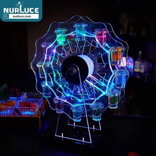 Customized Nightclub Bar LED Promotional Supplies LED Shot Tray LED Ferris Wheel Wine Glass Holder Stand 12 Cup Glow Charging Bullet Cup Rack Liquor Bottle Display Illuminated Shelf Acrylic