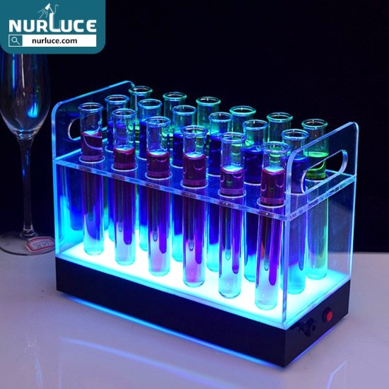 Customized Nightclub Bar LED Promotional Supplies LED Shot Tray LED Illuminated Acrylic Test Tube Holder Shot Mixed-Drinks Cocktails Tray for Party