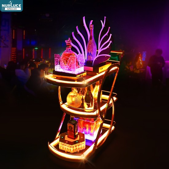 Customized Nightclub Bar LED Promotional Supplies LED Bar Serving Cart Custom LED Bar Snack Cart Illuminated Cake Display Trolley for Bars Weddings & Parties Serving Trays for Events & Celebrations