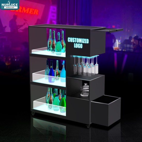 Customized Nightclub Bar LED Promotional Supplies LED Bottle Cabinet Customizable Modern Design Metal LED Wine Cabinet Illuminated Champagne Vodka & Whiskey Display for Bars KTV Parties