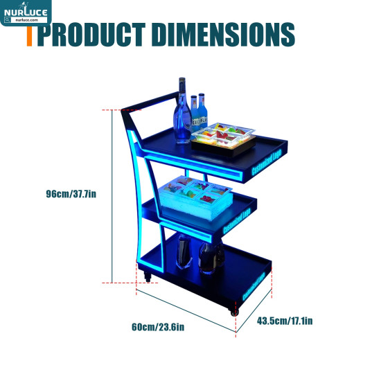 Nurluce LED Bar Serving Cart Custom LED Bar Snack Cart Christmas Events Celebrations Illuminated Cake Display Trolley Bars Plastic Glass Floor Retail