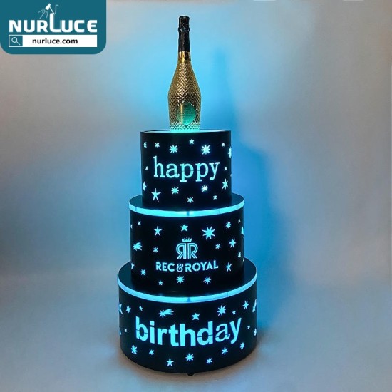 Customized Nightclub Bar LED Promotional Supplies LED Bottle Presenter Customized Night Club Champagne Vip Happy Birthday Cake Glorifier VIP Service 3 Layers LED Cake Bottle Presenter