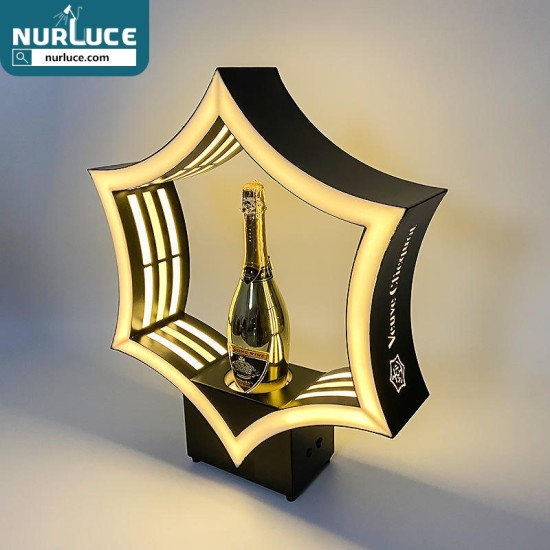 Customized Nightclub Bar LED Promotional Supplies LED Bottle Presenter Hexagon Veuve Cliequot Champagne Bottle Presenter LED Wine Glorifier Neon Sign Display Rack VIP Service Bar Stand for Nightclub