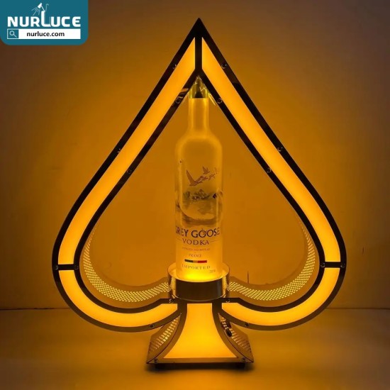 Customized Nightclub Bar LED Promotional Supplies LED Bottle Presenter Metal Frame Bar Rechargeable Bottle Service Display Glow Gold LED Flashing Champagne Holder Ace of Spade VIP Bottle Presenter