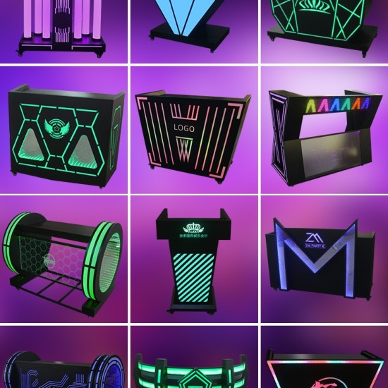 Customized Nightclub Bar LED Promotional Supplies LED DJ Booth Facade Bar DJ station KTV party private room Light disc table Nightclub led portable iron acrylic disc table