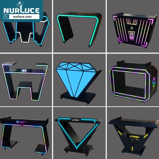 Customized Nightclub Bar LED Promotional Supplies LED DJ Booth Facade Bar Light up DJ booth KTV box disc table nightclub mixer LED iron mobile light up bar LOGO