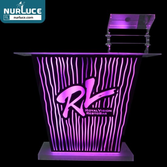 Customized Nightclub Bar LED Promotional Supplies LED DJ Booth Facade High Quality Acrylic Bar Dj Table With Lights,Customize Size Dj Table Led Modern Style Dj Booth For Bar
