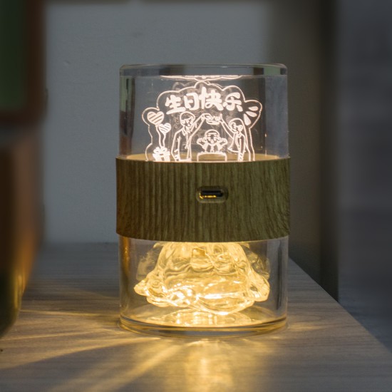 Customized Nightclub Bar LED Promotional Supplies Bar Table Lamps Customizable USB Happy Birthday LED Night Light Warm White Acrylic Rose Personalized Line Art Design Perfect Christmas Gift