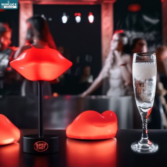 Customized Nightclub Bar LED Promotional Supplies Bar Table Lamps Custom Modern Style Red Lips Acrylic LED Night Light New Luxury Desktop Lamp with Touch Control Charging Feature Home Decoration